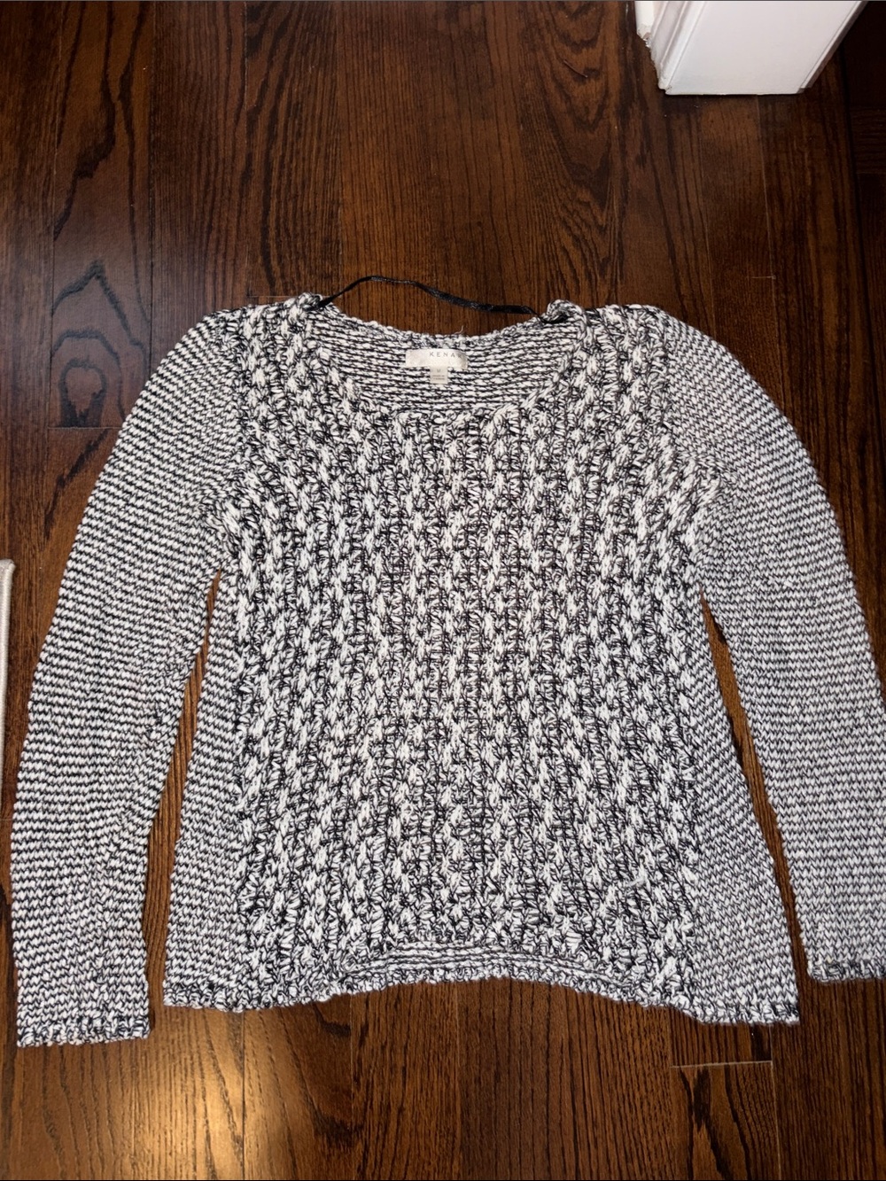 Black & White Marled Cable Crew Sweater